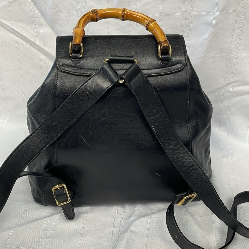 Gucci Leather Bamboo Backpack Black Designer Luxury Rucksack Twin Pocket - Picture 5 of 17
